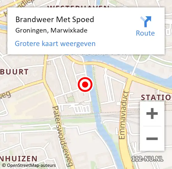 Locatie op kaart van de 112 melding: Brandweer Met Spoed Naar Groningen, Marwixkade op 30 november 2014 18:29