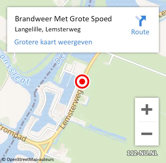 Locatie op kaart van de 112 melding: Brandweer Met Grote Spoed Naar Langelille, Lemsterweg op 30 november 2014 18:31