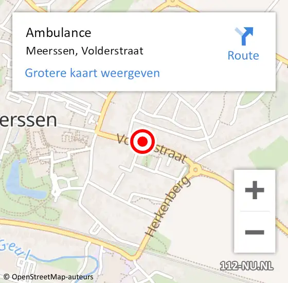 Locatie op kaart van de 112 melding: Ambulance Meerssen, Volderstraat op 30 november 2014 18:36