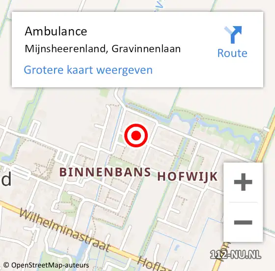 Locatie op kaart van de 112 melding: Ambulance Mijnsheerenland, Gravinnenlaan op 30 november 2014 18:49