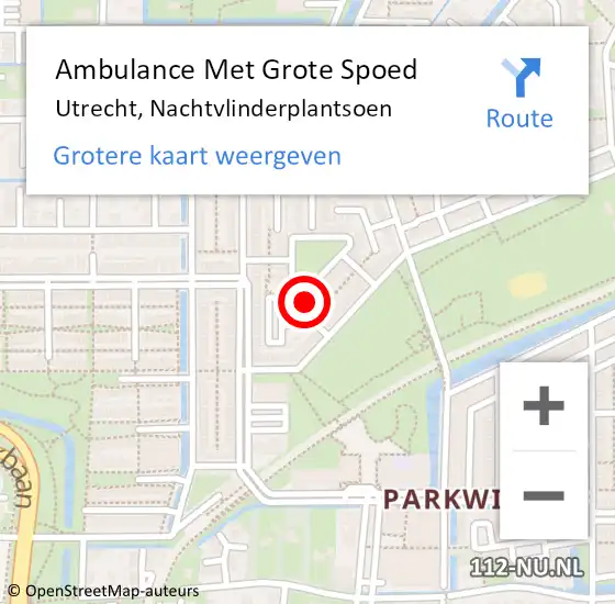 Locatie op kaart van de 112 melding: Ambulance Met Grote Spoed Naar Utrecht, Nachtvlinderplantsoen op 30 november 2014 21:24