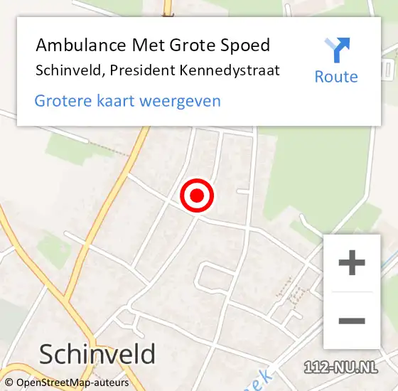 Locatie op kaart van de 112 melding: Ambulance Met Grote Spoed Naar Schinveld, President Kennedystraat op 1 december 2014 01:28