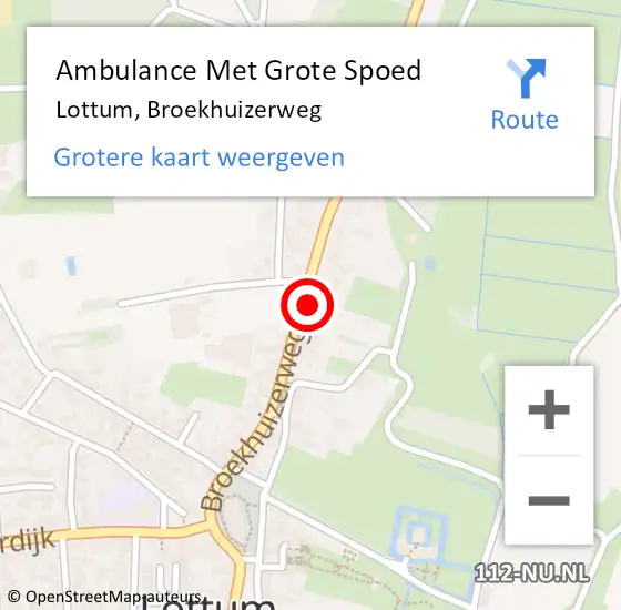 Locatie op kaart van de 112 melding: Ambulance Met Grote Spoed Naar Lottum, Broekhuizerweg op 1 december 2014 01:33