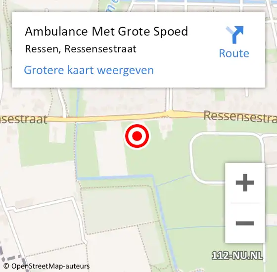 Locatie op kaart van de 112 melding: Ambulance Met Grote Spoed Naar Ressen, Ressensestraat op 1 december 2014 01:43