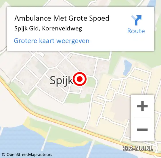 Locatie op kaart van de 112 melding: Ambulance Met Grote Spoed Naar Spijk Gld, Korenveldweg op 1 december 2014 04:26