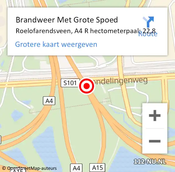 Locatie op kaart van de 112 melding: Brandweer Met Grote Spoed Naar Roelofarendsveen, A4 L hectometerpaal: 25,7 op 1 december 2014 04:41