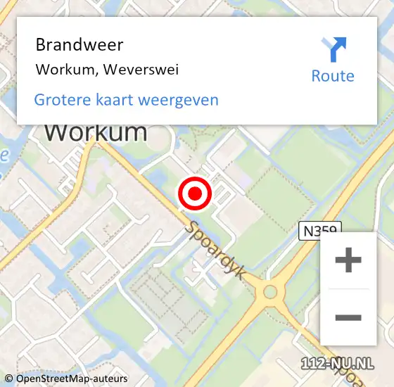 Locatie op kaart van de 112 melding: Brandweer Workum, Weverswei op 22 oktober 2013 18:47