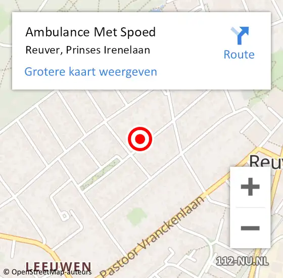 Locatie op kaart van de 112 melding: Ambulance Met Spoed Naar Reuver, Prinses Irenelaan op 1 december 2014 05:42