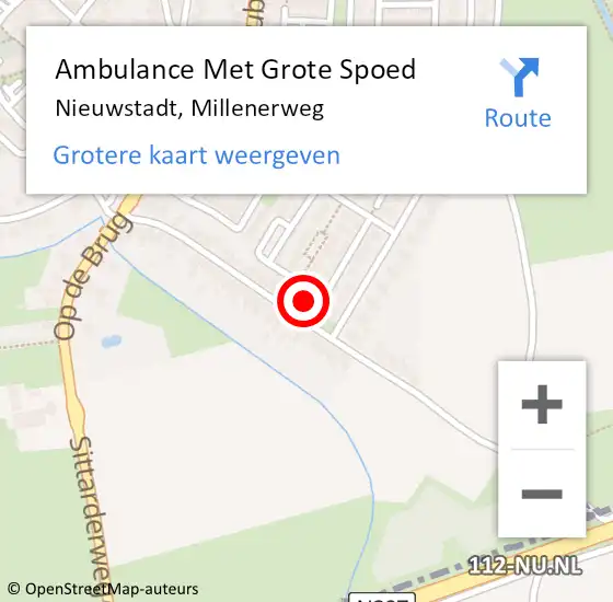 Locatie op kaart van de 112 melding: Ambulance Met Grote Spoed Naar Nieuwstadt, Millenerweg op 1 december 2014 07:10