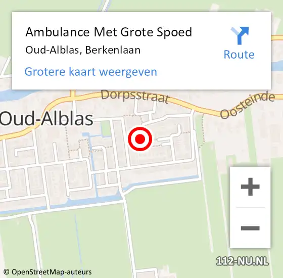 Locatie op kaart van de 112 melding: Ambulance Met Grote Spoed Naar Oud-Alblas, Berkenlaan op 1 december 2014 07:41