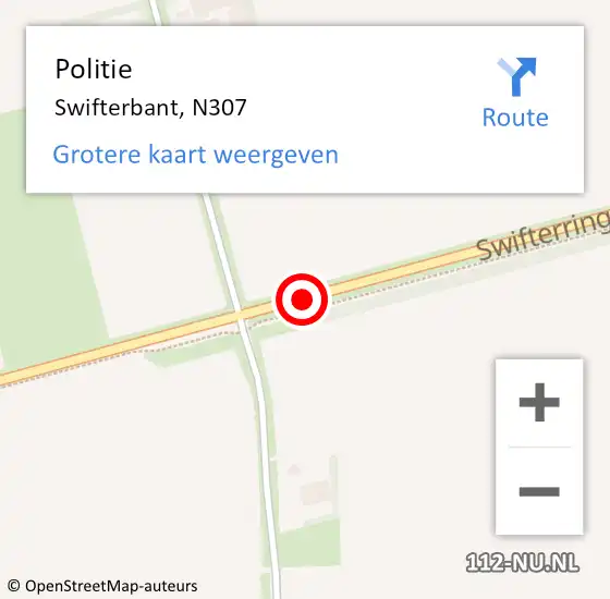 Locatie op kaart van de 112 melding: Politie Swifterbant, N307 op 1 december 2014 07:50