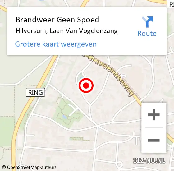 Locatie op kaart van de 112 melding: Brandweer Geen Spoed Naar Hilversum, Laan Van Vogelenzang op 1 december 2014 08:45