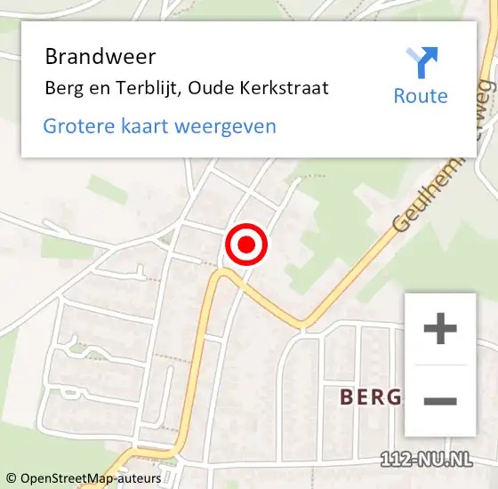 Locatie op kaart van de 112 melding: Brandweer Berg en Terblijt, Oude Kerkstraat op 1 december 2014 09:17