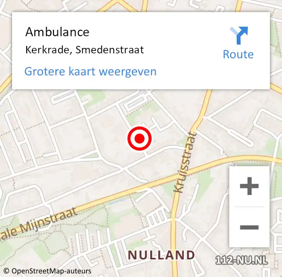 Locatie op kaart van de 112 melding: Ambulance Kerkrade, Smedenstraat op 1 december 2014 12:58