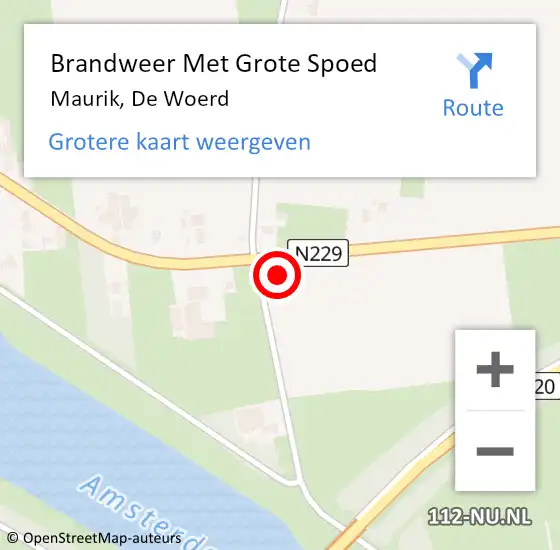 Locatie op kaart van de 112 melding: Brandweer Met Grote Spoed Naar Maurik, De Woerd op 1 december 2014 14:26