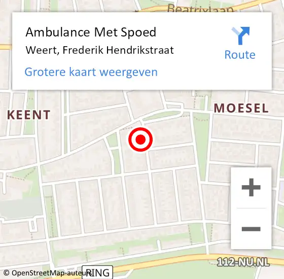 Locatie op kaart van de 112 melding: Ambulance Met Spoed Naar Weert, Frederik Hendrikstraat op 1 december 2014 14:41