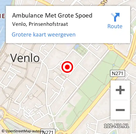 Locatie op kaart van de 112 melding: Ambulance Met Grote Spoed Naar Venlo, Prinsenhofstraat op 1 december 2014 14:47