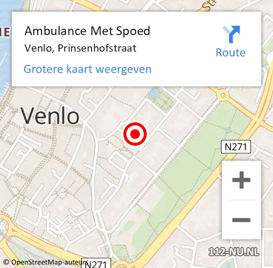 Locatie op kaart van de 112 melding: Ambulance Met Spoed Naar Venlo, Prinsenhofstraat op 1 december 2014 14:49