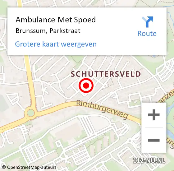 Locatie op kaart van de 112 melding: Ambulance Met Spoed Naar Brunssum, Parkstraat op 1 december 2014 15:03