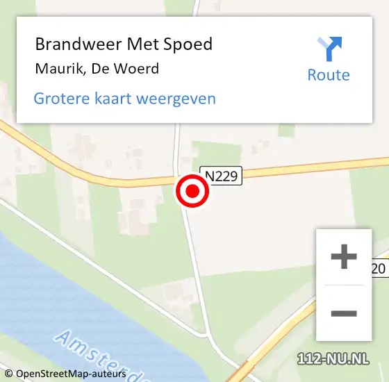 Locatie op kaart van de 112 melding: Brandweer Met Spoed Naar Maurik, De Woerd op 1 december 2014 15:06