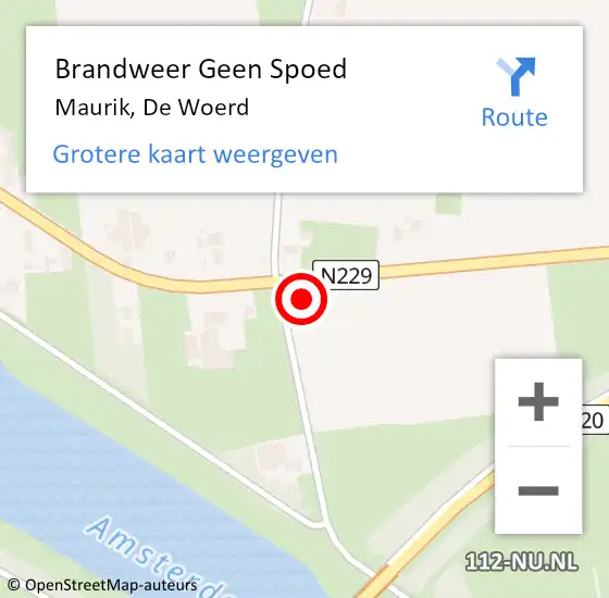 Locatie op kaart van de 112 melding: Brandweer Geen Spoed Naar Maurik, De Woerd op 1 december 2014 15:26