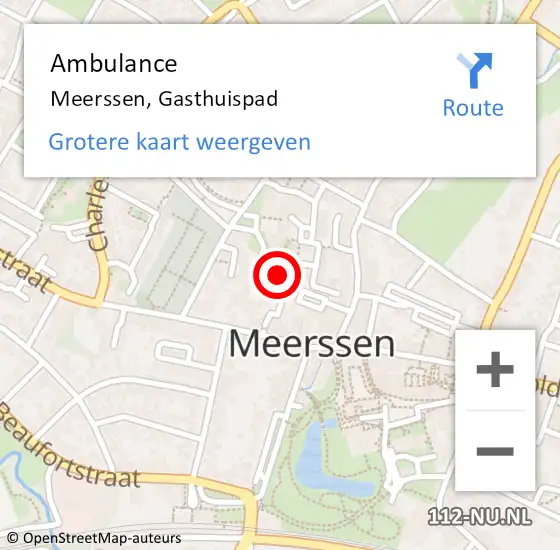 Locatie op kaart van de 112 melding: Ambulance Meerssen, Gasthuispad op 1 december 2014 15:42