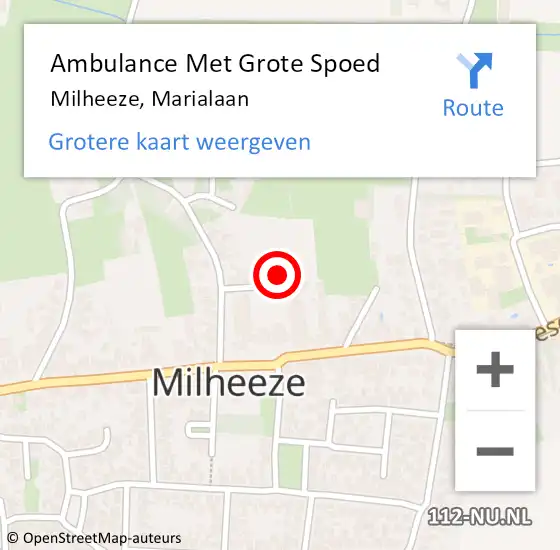 Locatie op kaart van de 112 melding: Ambulance Met Grote Spoed Naar Milheeze, Marialaan op 1 december 2014 15:42