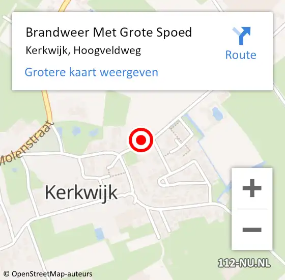 Locatie op kaart van de 112 melding: Brandweer Met Grote Spoed Naar Kerkwijk, Hoogveldweg op 1 december 2014 16:10