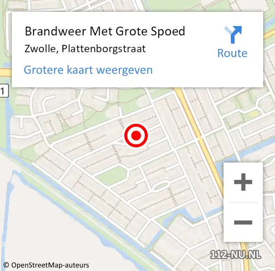 Locatie op kaart van de 112 melding: Brandweer Met Grote Spoed Naar Zwolle, Plattenborgstraat op 1 december 2014 16:40