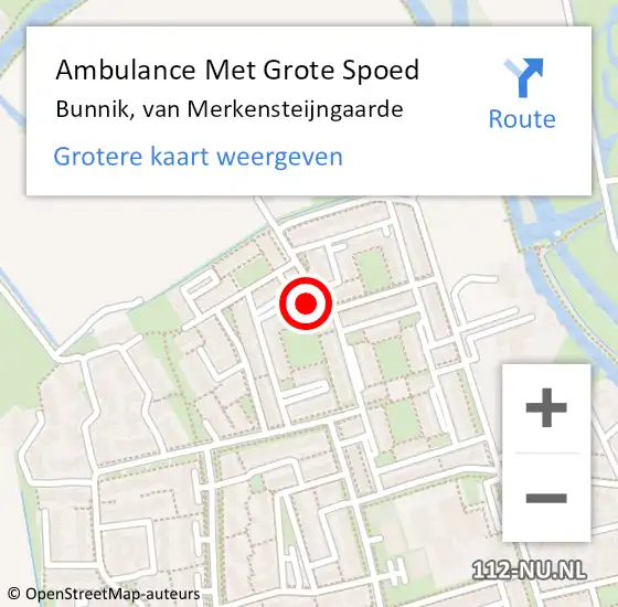 Locatie op kaart van de 112 melding: Ambulance Met Grote Spoed Naar Bunnik, van Merkensteijngaarde op 1 december 2014 17:22