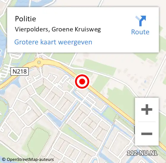 Locatie op kaart van de 112 melding: Politie Vierpolders, Groene Kruisweg op 1 december 2014 17:49