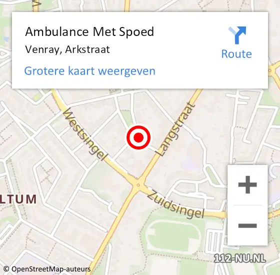 Locatie op kaart van de 112 melding: Ambulance Met Spoed Naar Venray, Arkstraat op 22 oktober 2013 20:26