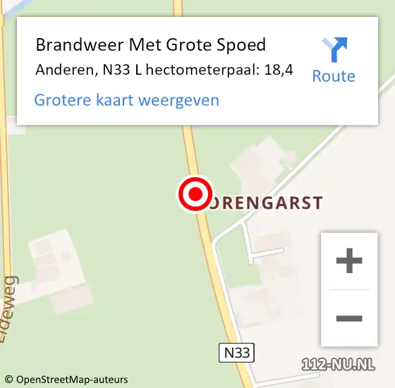 Locatie op kaart van de 112 melding: Brandweer Met Grote Spoed Naar Anderen, N33 L hectometerpaal: 18,4 op 1 december 2014 18:44