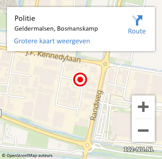 Locatie op kaart van de 112 melding: Politie Geldermalsen, Bosmanskamp op 1 december 2014 19:15