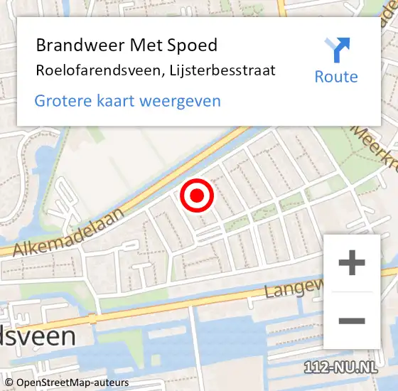 Locatie op kaart van de 112 melding: Brandweer Met Spoed Naar Roelofarendsveen, Lijsterbesstraat op 1 december 2014 19:47