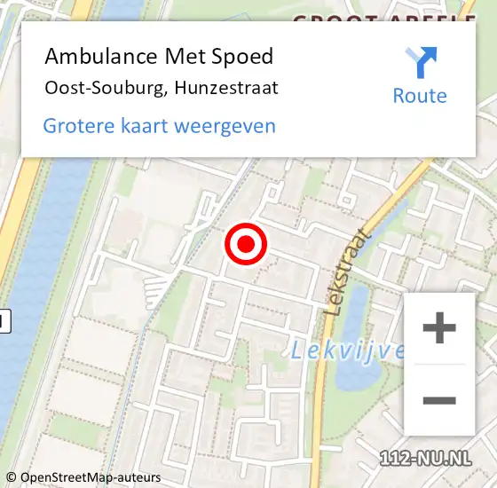 Locatie op kaart van de 112 melding: Ambulance Met Spoed Naar Oost-Souburg, Hunzestraat op 1 december 2014 19:54