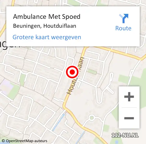 Locatie op kaart van de 112 melding: Ambulance Met Spoed Naar Beuningen, Houtduiflaan op 1 december 2014 19:59