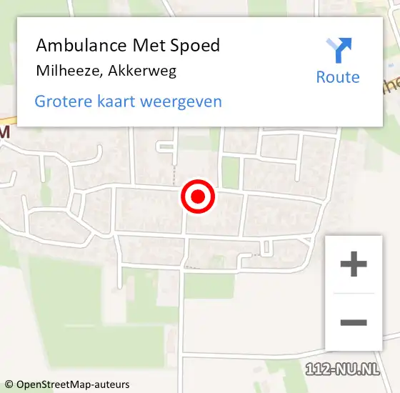 Locatie op kaart van de 112 melding: Ambulance Met Spoed Naar Milheeze, Akkerweg op 1 december 2014 20:05