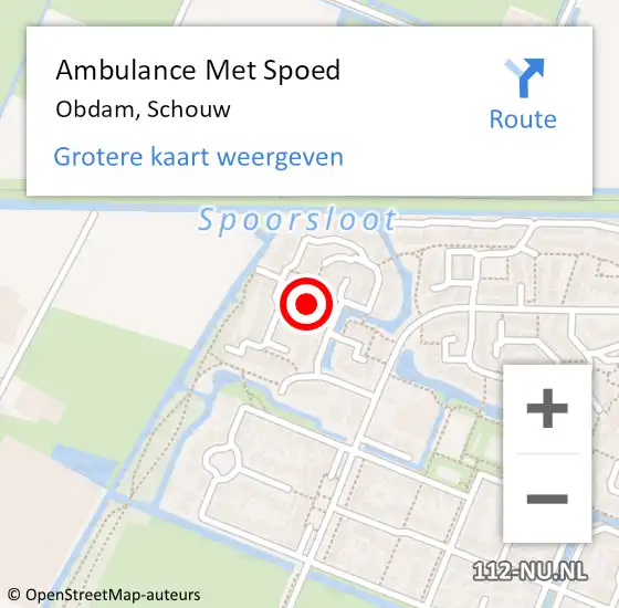 Locatie op kaart van de 112 melding: Ambulance Met Spoed Naar Obdam, Schouw op 1 december 2014 22:57