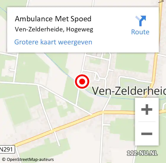 Locatie op kaart van de 112 melding: Ambulance Met Spoed Naar Ven-Zelderheide, Hogeweg op 2 december 2014 00:13