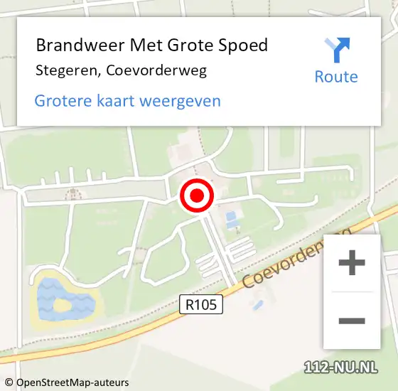 Locatie op kaart van de 112 melding: Brandweer Met Grote Spoed Naar Stegeren, Coevorderweg op 2 december 2014 07:29