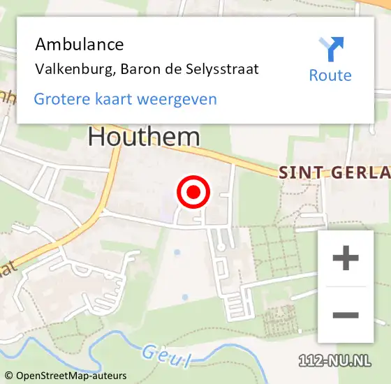 Locatie op kaart van de 112 melding: Ambulance Valkenburg, Baron de Selysstraat op 2 december 2014 08:47