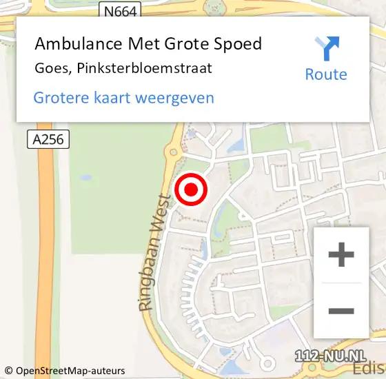 Locatie op kaart van de 112 melding: Ambulance Met Grote Spoed Naar Goes, Pinksterbloemstraat op 2 december 2014 08:51