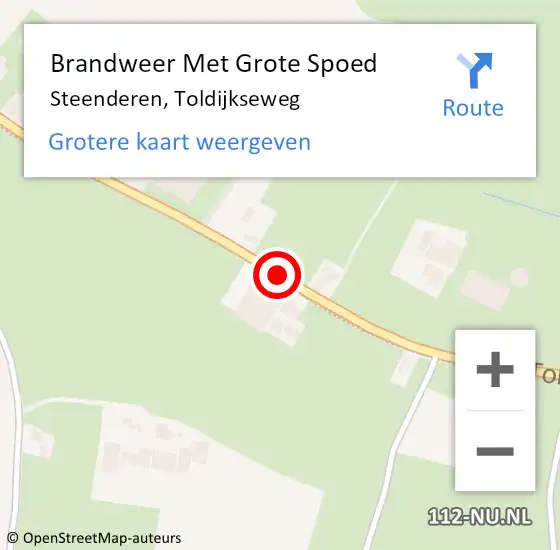 Locatie op kaart van de 112 melding: Brandweer Met Grote Spoed Naar Steenderen, Toldijkseweg op 2 december 2014 08:54