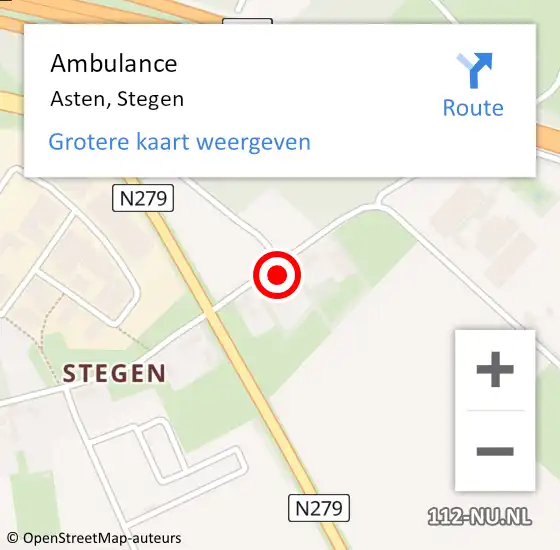 Locatie op kaart van de 112 melding: Ambulance Asten, Stegen op 2 december 2014 09:02