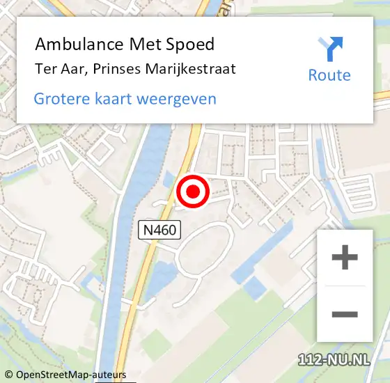 Locatie op kaart van de 112 melding: Ambulance Met Spoed Naar Ter Aar, Prinses Marijkestraat op 2 december 2014 10:08