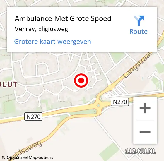 Locatie op kaart van de 112 melding: Ambulance Met Grote Spoed Naar Venray, Eligiusweg op 22 oktober 2013 21:44