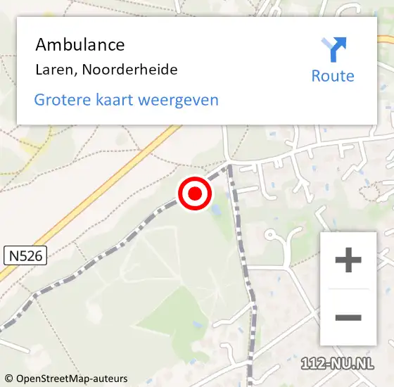 Locatie op kaart van de 112 melding: Ambulance Laren, Noorderheide op 2 december 2014 10:43