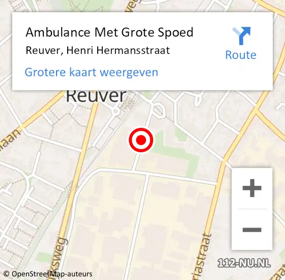 Locatie op kaart van de 112 melding: Ambulance Met Grote Spoed Naar Reuver, Henri Hermansstraat op 2 december 2014 12:06