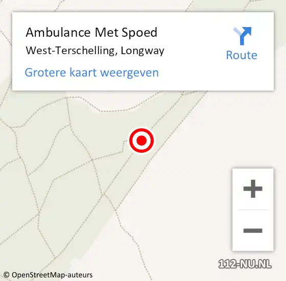 Locatie op kaart van de 112 melding: Ambulance Met Spoed Naar West-Terschelling, Longway op 2 december 2014 13:27